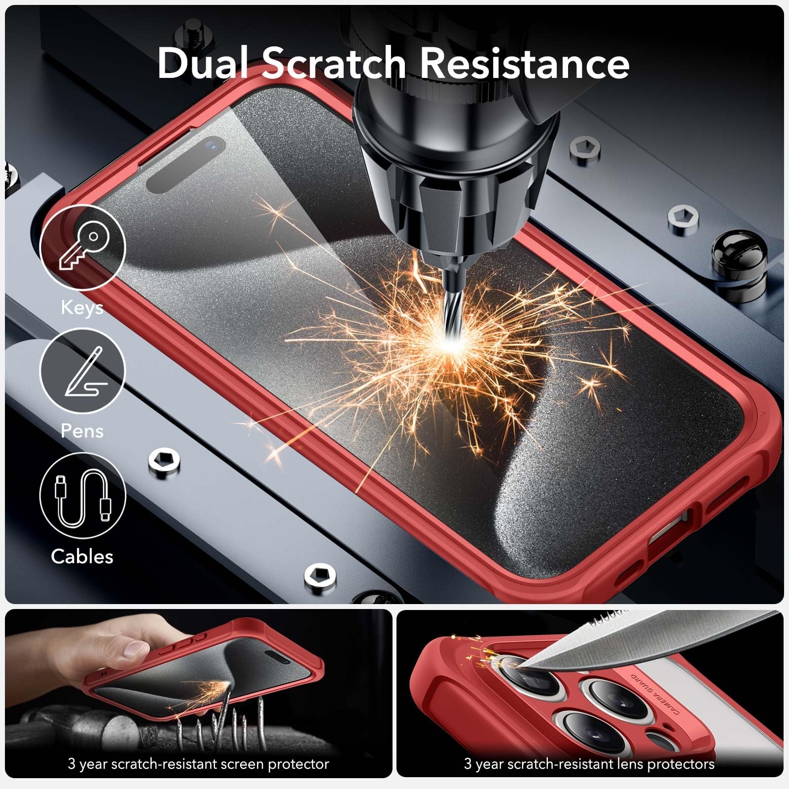 Foto 8 pulgar | Funda De Teléfono Esr Para Iphone 15 Pro Con Vidrio Templado Rojo Transparente - Venta Internacional.