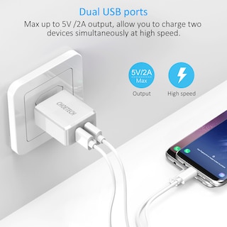 Foto 3 | Cargador USB Choetech S-O_01125 color Blanco de Pared Dual y Carga Rápida