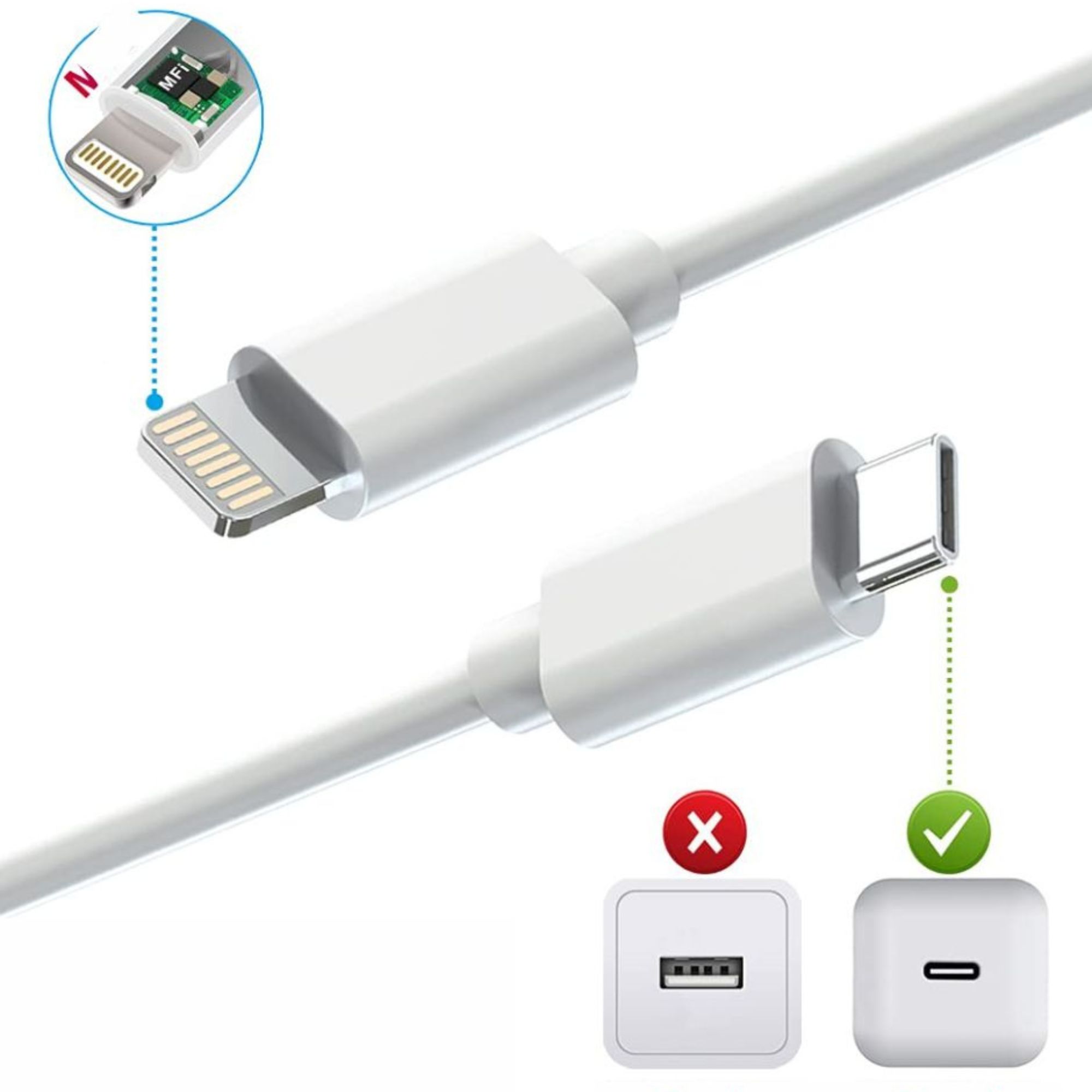 Foto 5 pulgar | Cable de Carga Rápida ECOMLAB C-Lightning color Blanco Compatible con iPhone