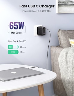 Foto 2 | Cargador de Pared de Carga Rápida Ugreen 70773 color Negro 65 W Gan 3 USB-C / 1 USB-A