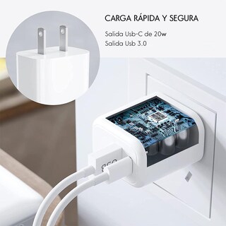 Foto 4 | Cargador de Red Eléctrica con Entrada Dual Tipo C Y Usb P Life Connekt Carga Eficiente y Versátil