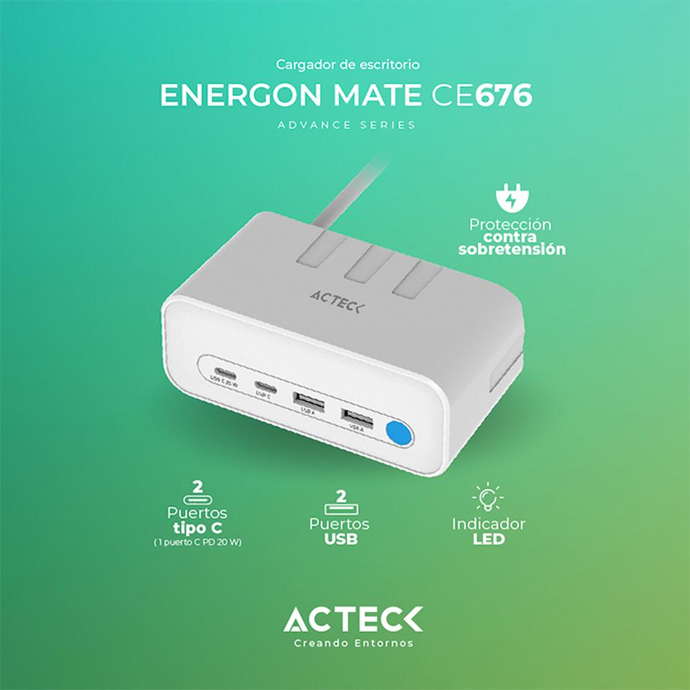 Foto 4 pulgar | Cargador de Escritorio Acteck Energon Mate Ce676 3 Conectores + 2 Usb + Usb-c  Ac-936521 Blanco