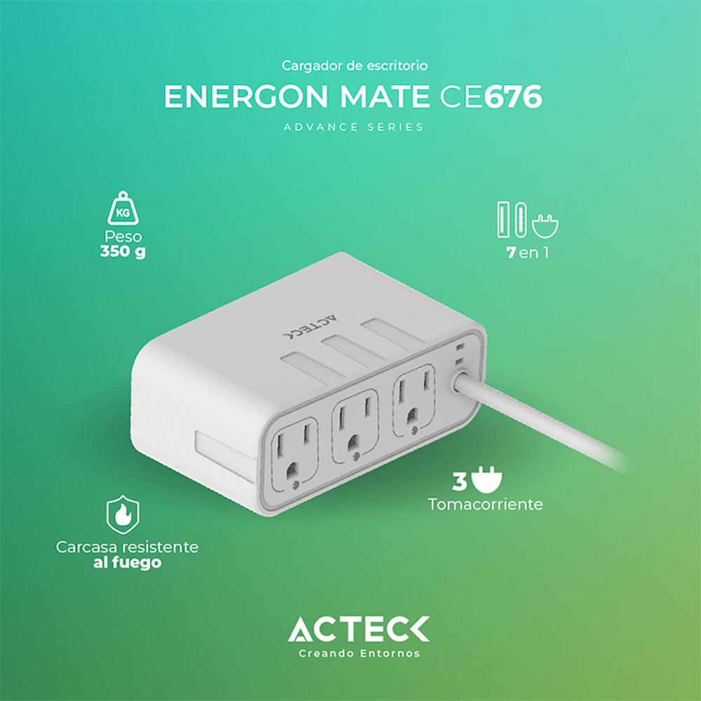 Foto 5 pulgar | Cargador de Escritorio Acteck Energon Mate Ce676 3 Conectores + 2 Usb + Usb-c  Ac-936521 Blanco