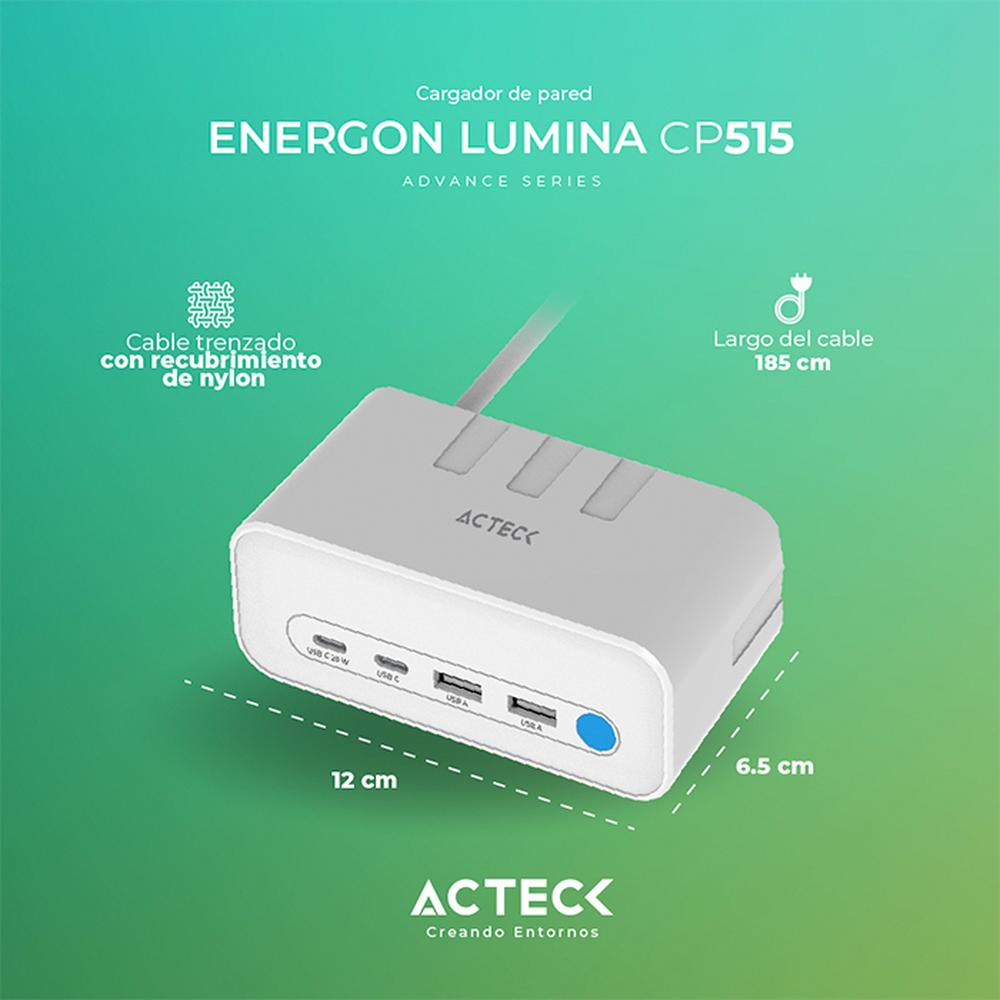 Foto 6 pulgar | Cargador de Escritorio Acteck Energon Mate Ce676 3 Conectores + 2 Usb + Usb-c  Ac-936521 Blanco