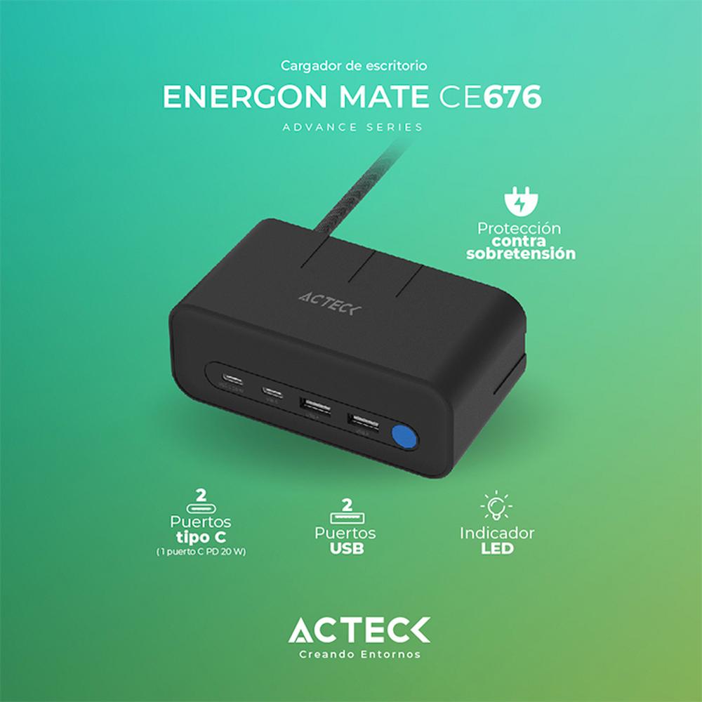 Foto 4 pulgar | Cargador de Escritorio Acteck Energon Mate Ce676 3 Conectores + 2 Usb + Usb-c Ac-936514 Negro