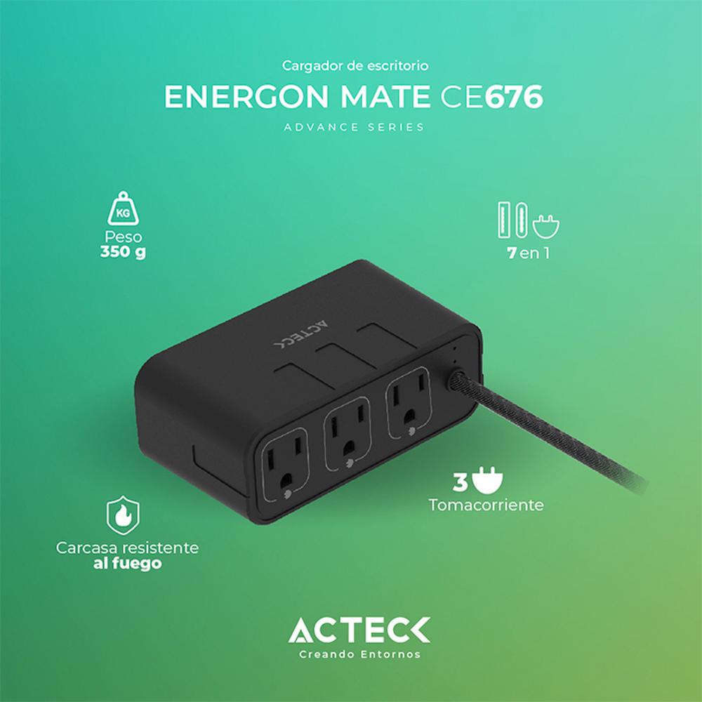 Foto 5 pulgar | Cargador de Escritorio Acteck Energon Mate Ce676 3 Conectores + 2 Usb + Usb-c Ac-936514 Negro