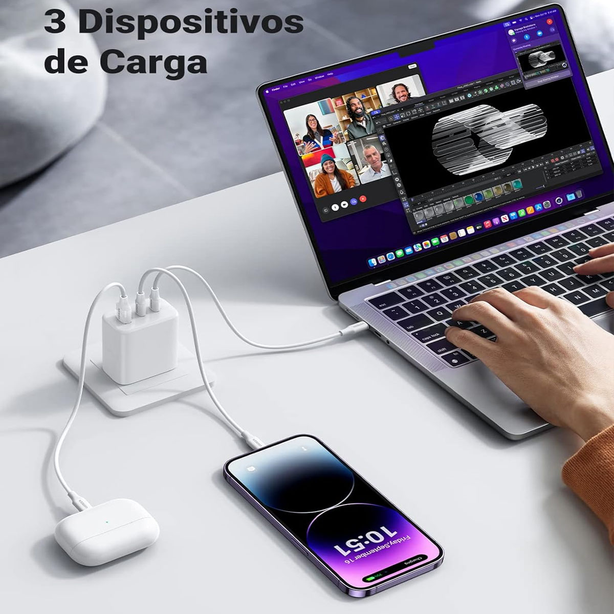 Foto 5 pulgar | Cubo Cargador USB C 65W con 3 Puertos de Carga Rápida para MacBook