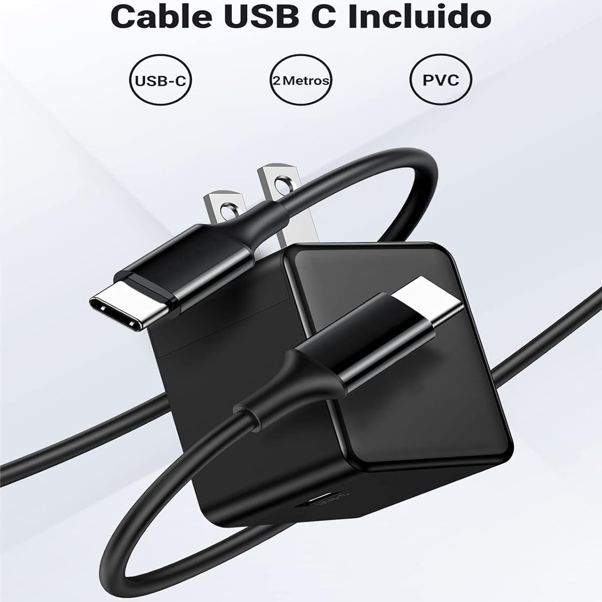 Foto 5 pulgar | Cargador Usb C 25w Universal Pd 3.0 De Pared Con Cable Usb C 2m Carga Rápida Compatible Con Android Y Iphone Color Negr