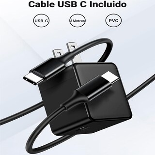 Foto 4 | Cargador Usb C 25w Universal Pd 3.0 De Pared Con Cable Usb C 2m Carga Rápida Compatible Con Android Y Iphone Color Negr