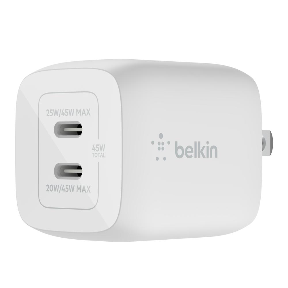 Cargador de pared USB-C dual de 45W Blanco con Tecnología GaN y USB-C PD 3.0