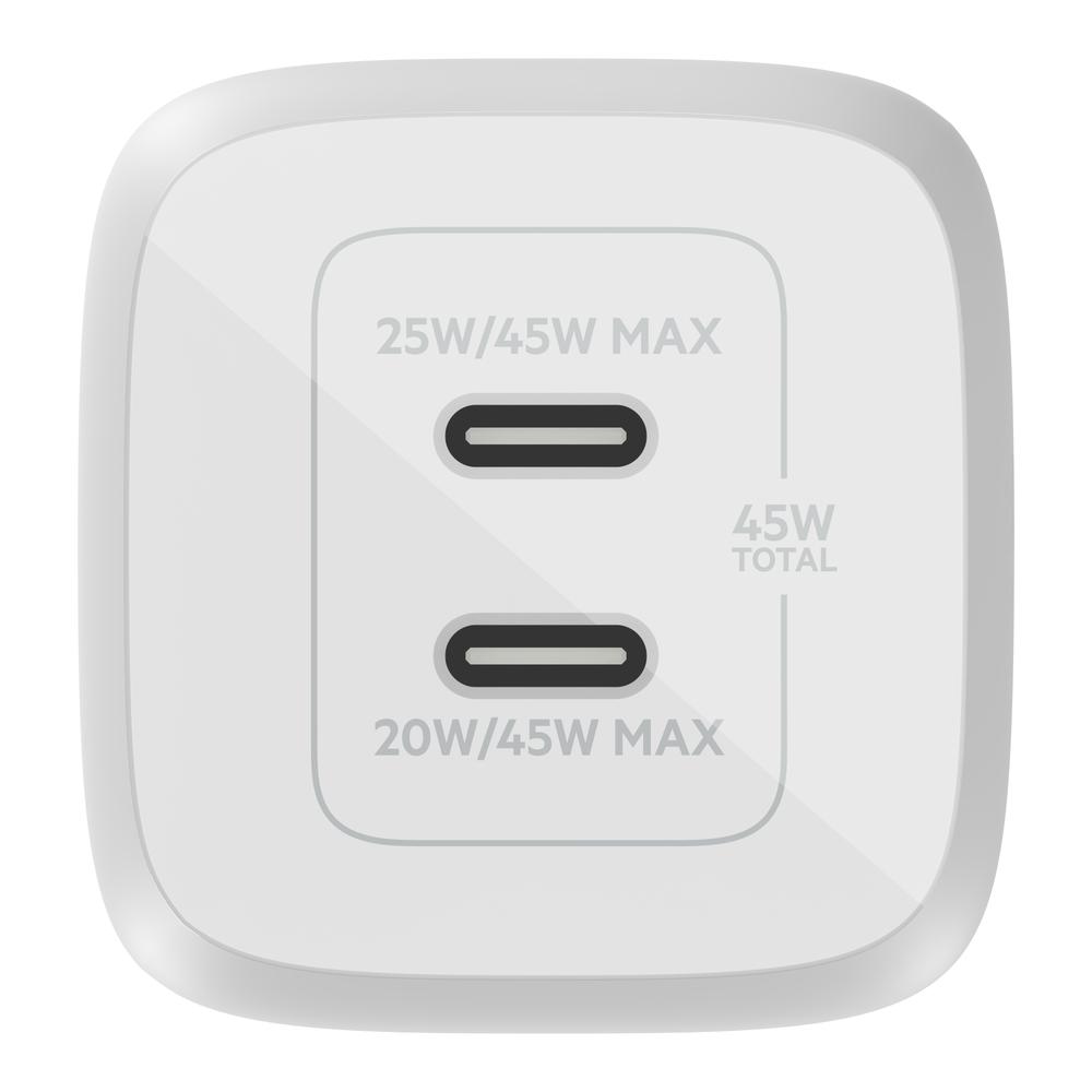 Foto 4 pulgar | Cargador de pared USB-C dual de 45W Blanco con Tecnología GaN y USB-C PD 3.0