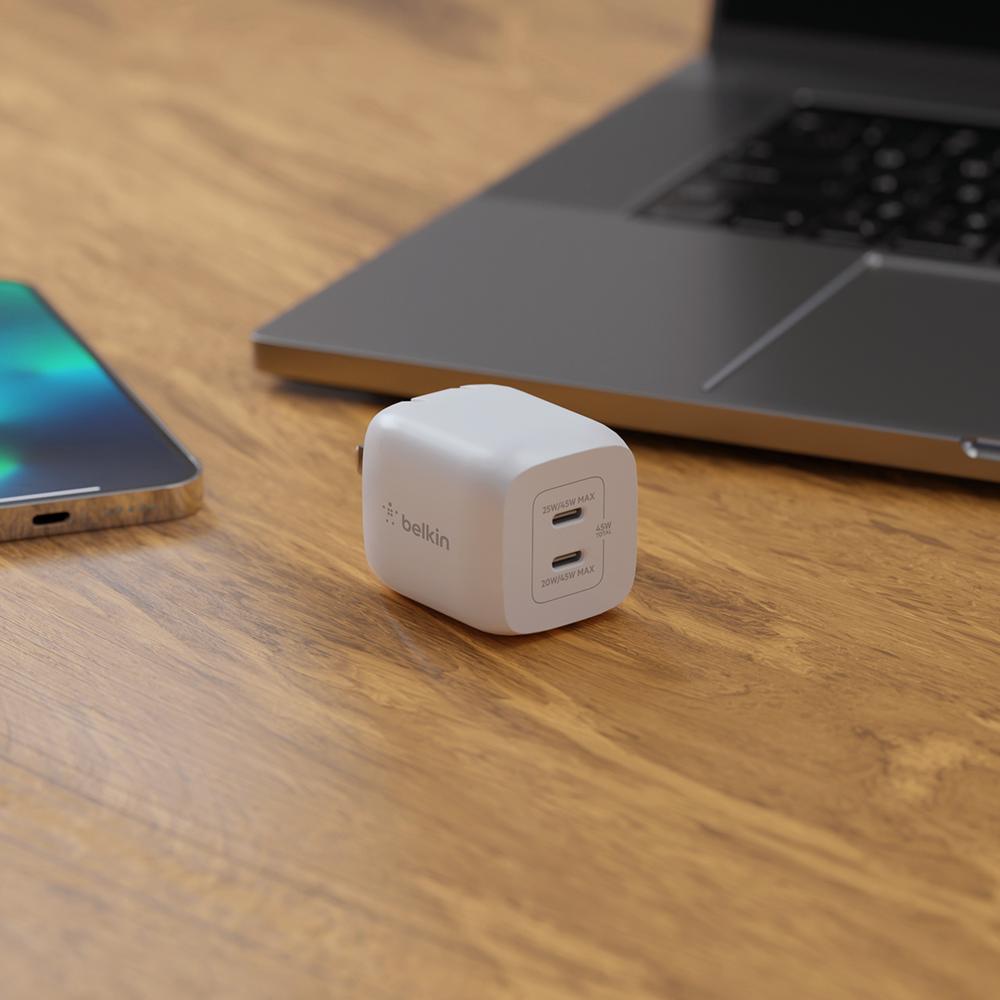 Foto 8 pulgar | Cargador de pared USB-C dual de 45W Blanco con Tecnología GaN y USB-C PD 3.0
