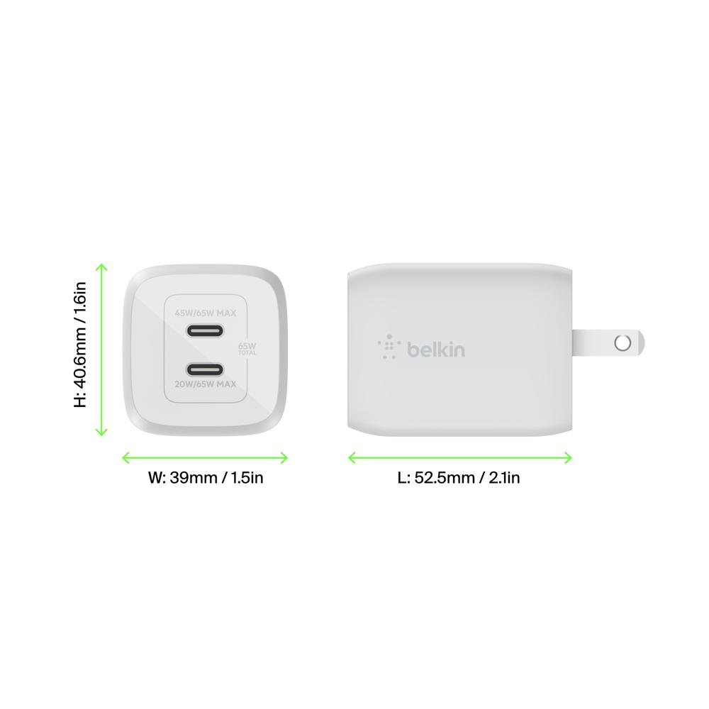 Foto 7 pulgar | Cargador De Pared Doble Usb C De 65w Blanco Gan