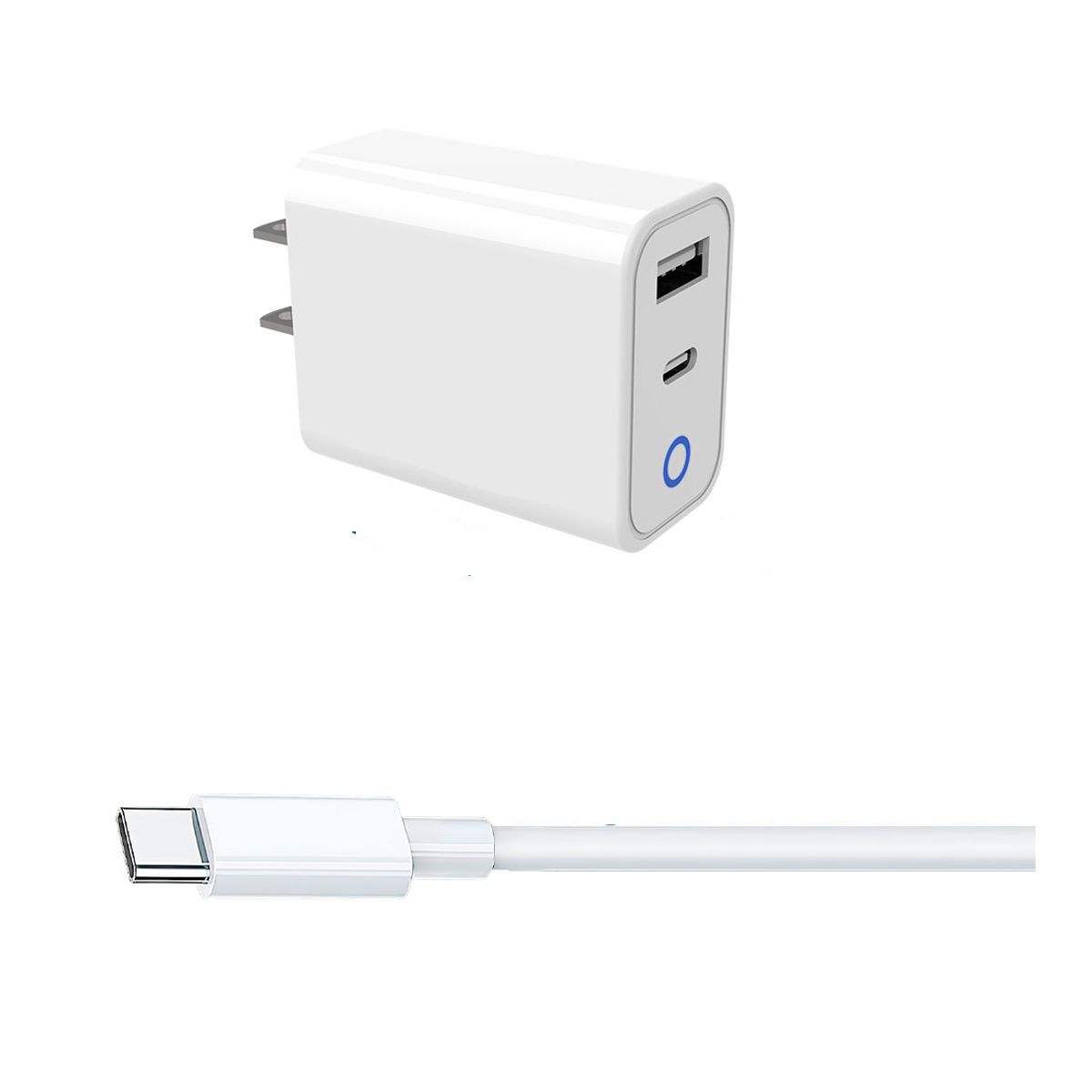 Combo Cargador Usb 2 En 1 Tipo C 20w Tipo A Carga Rápida Cable 1mt