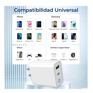 Foto 4 | Combo Cargador Usb 2 En 1 Tipo C 20w Tipo A Carga Rápida Cable 1mt