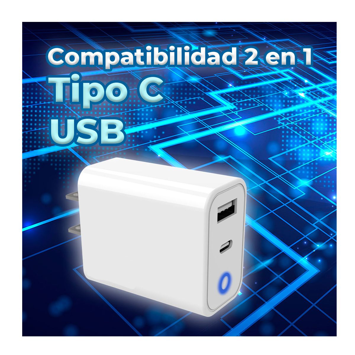 Foto 6 pulgar | Combo Cargador Usb 2 En 1 Tipo C 20w Tipo A Carga Rápida Cable 1mt