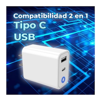 Foto 5 | Combo Cargador Usb 2 En 1 Tipo C 20w Tipo A Carga Rápida Cable 1mt