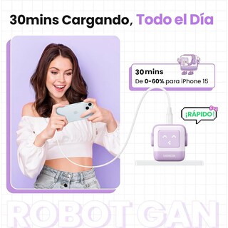 Foto 3 | Cargador Tipo C 30w Ugreen Nexode Robot Gan Carga Rápida Lila