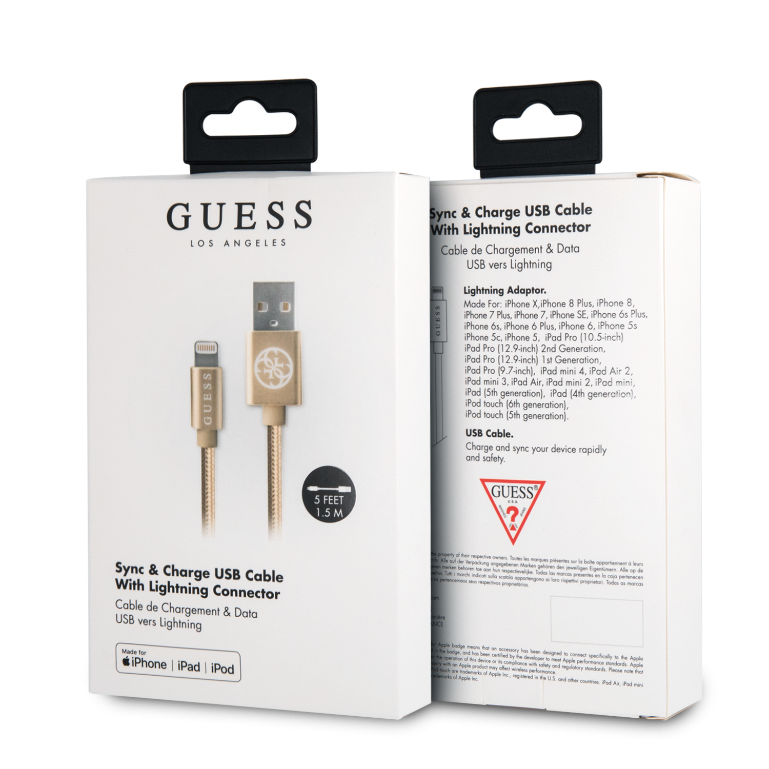 Foto 3 pulgar | Cable Lightning Guess Tejido Dorado 1.5 m