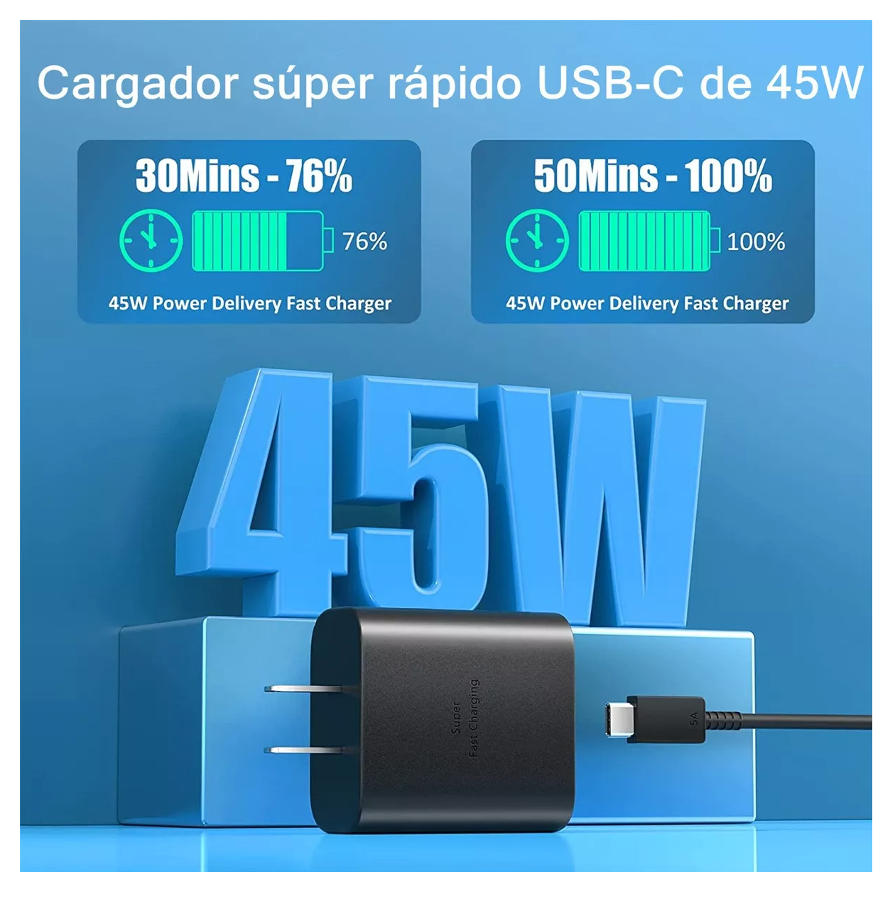 Foto 3 pulgar | Cargador Tipo C de 45 w Belug para Samsung S23 S24 Ultra 2 Piezas Negros