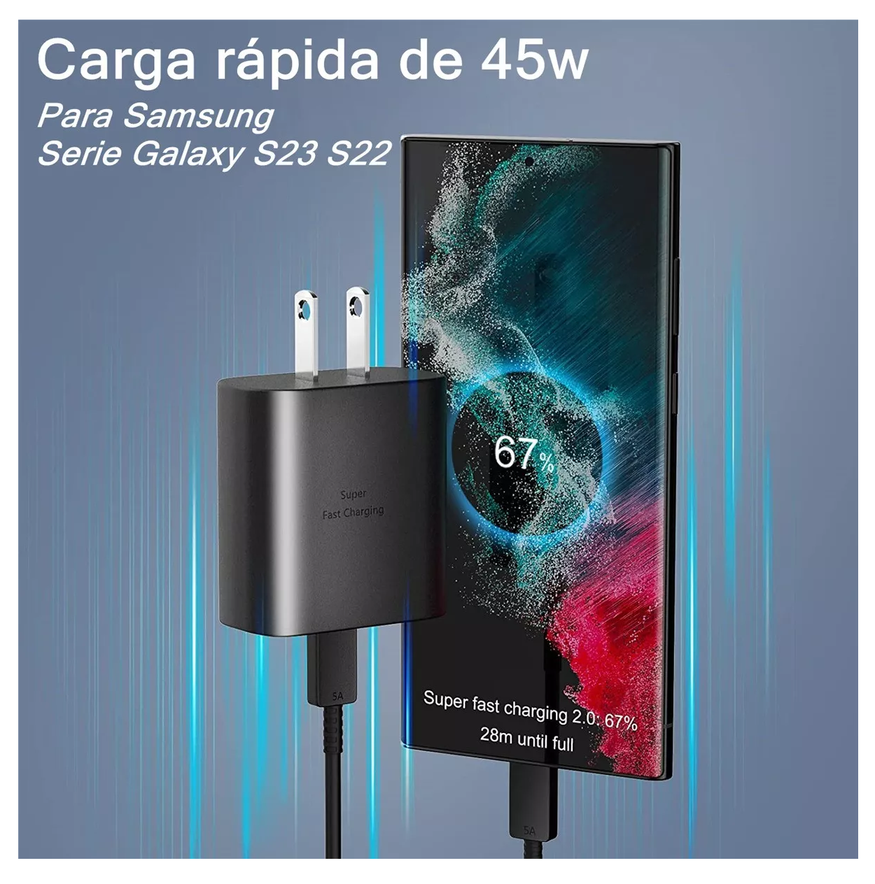 Foto 4 pulgar | Cargador Tipo C de 45 w Belug para Samsung S23 S24 Ultra 2 Piezas Negros