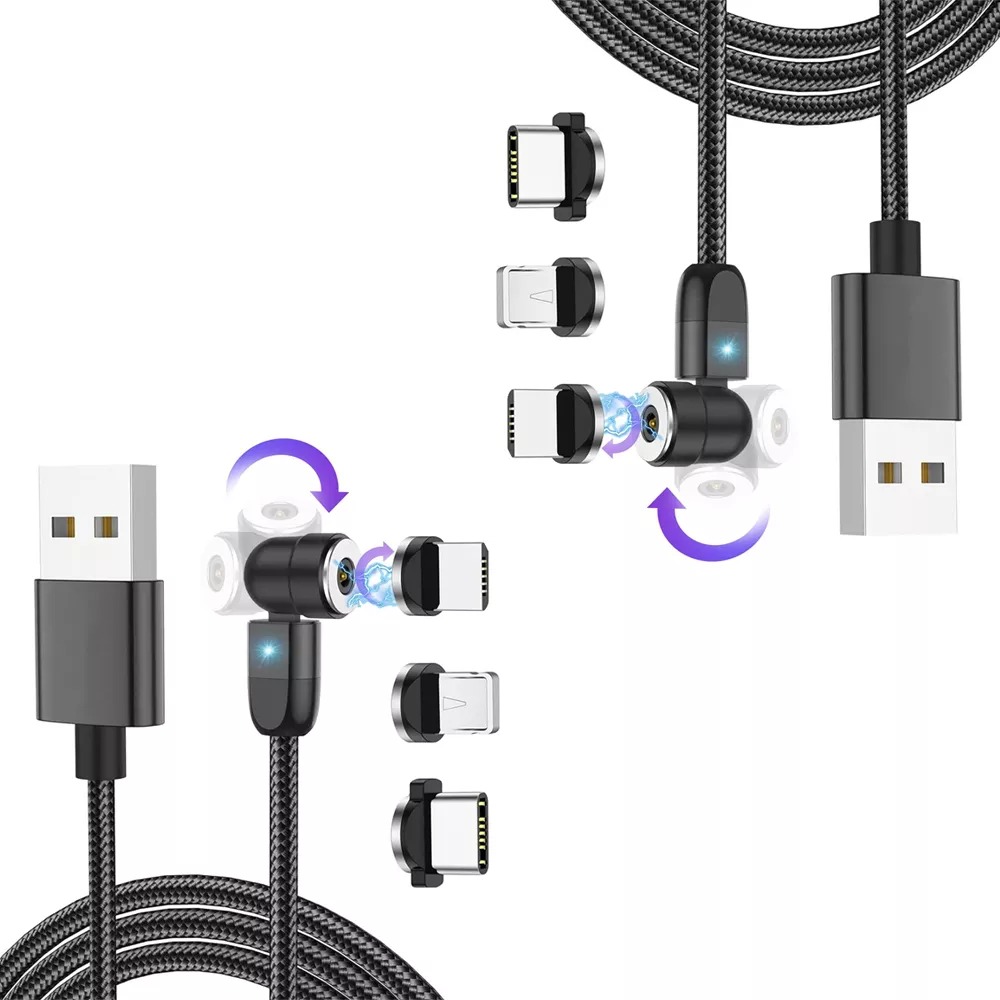 2 Cables Comerliv 3 En 1 Rotativo 540° Negro