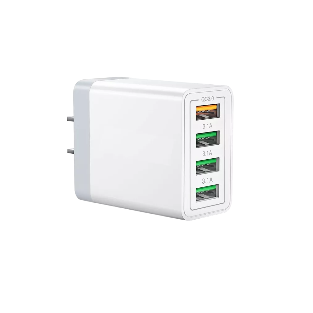 Cubo De Carga Rápida 1 Puerto De Qc 3.0 + 3 Salidas De Usb Con Luz Compatibilidad Universal Blanco