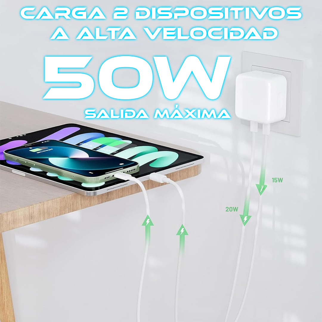 Foto 6 pulgar | Cargador Doble Para Iphone De 50w Tipo Usb+c Lightning