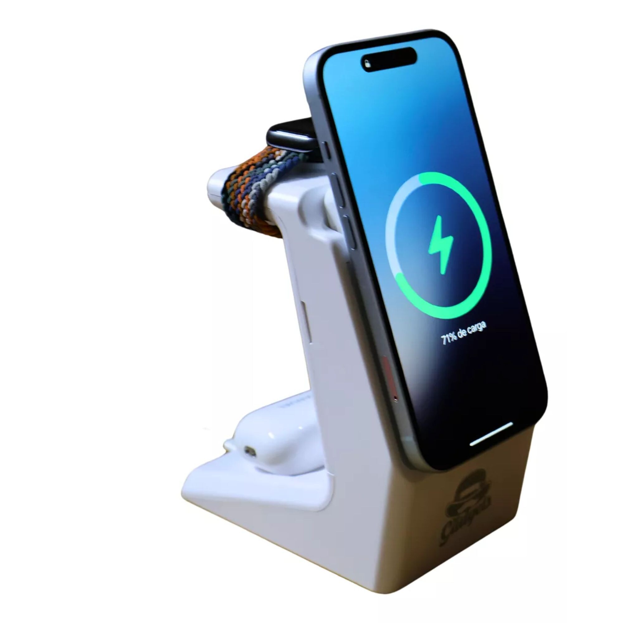 Power Bank Inalámbrica 5000mah Base 3 En 1 Para Iphone Color Blanco $629