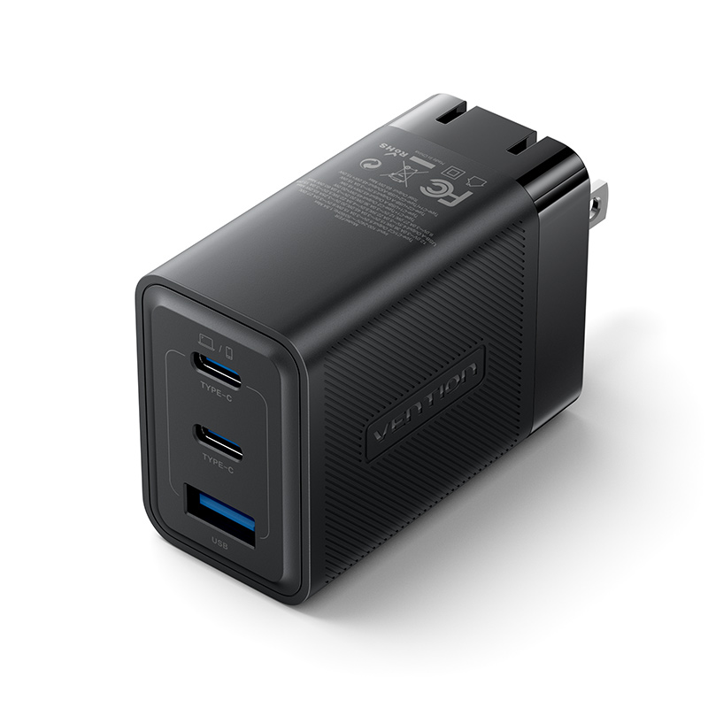 Vention Cargador Gan De 3 Puertos Usb (c + C + A) (65 W/65 W/60 W) - Negro