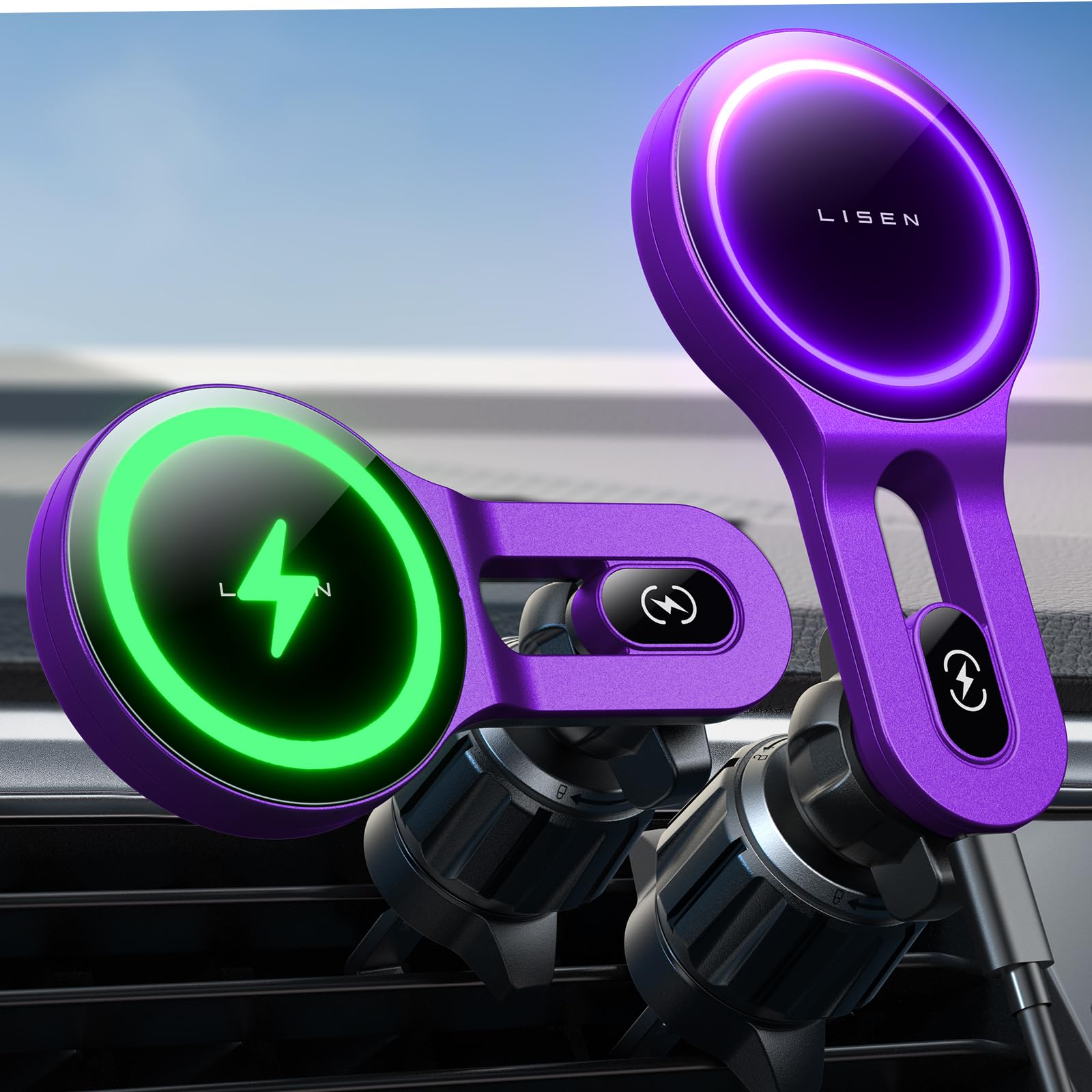 Foto 2 pulgar | Cargador De Coche Lisen Magsafe Inalámbrico Magsafe De 15 W Para Iphone, Color Morado - Venta Internacional.