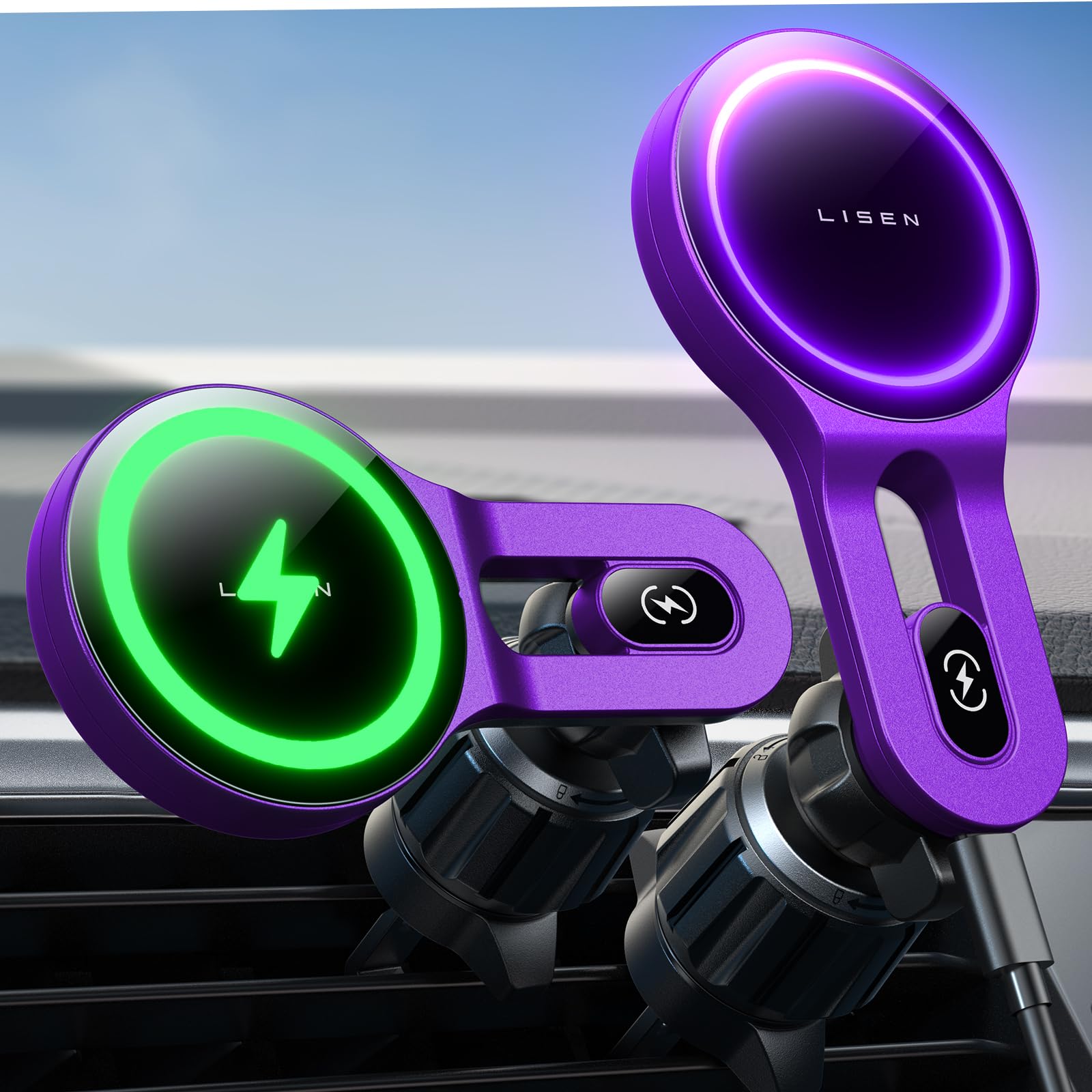 Cargador De Coche Lisen Magsafe Inalámbrico Magsafe De 15 W Para Iphone, Color Morado - Venta Internacional.