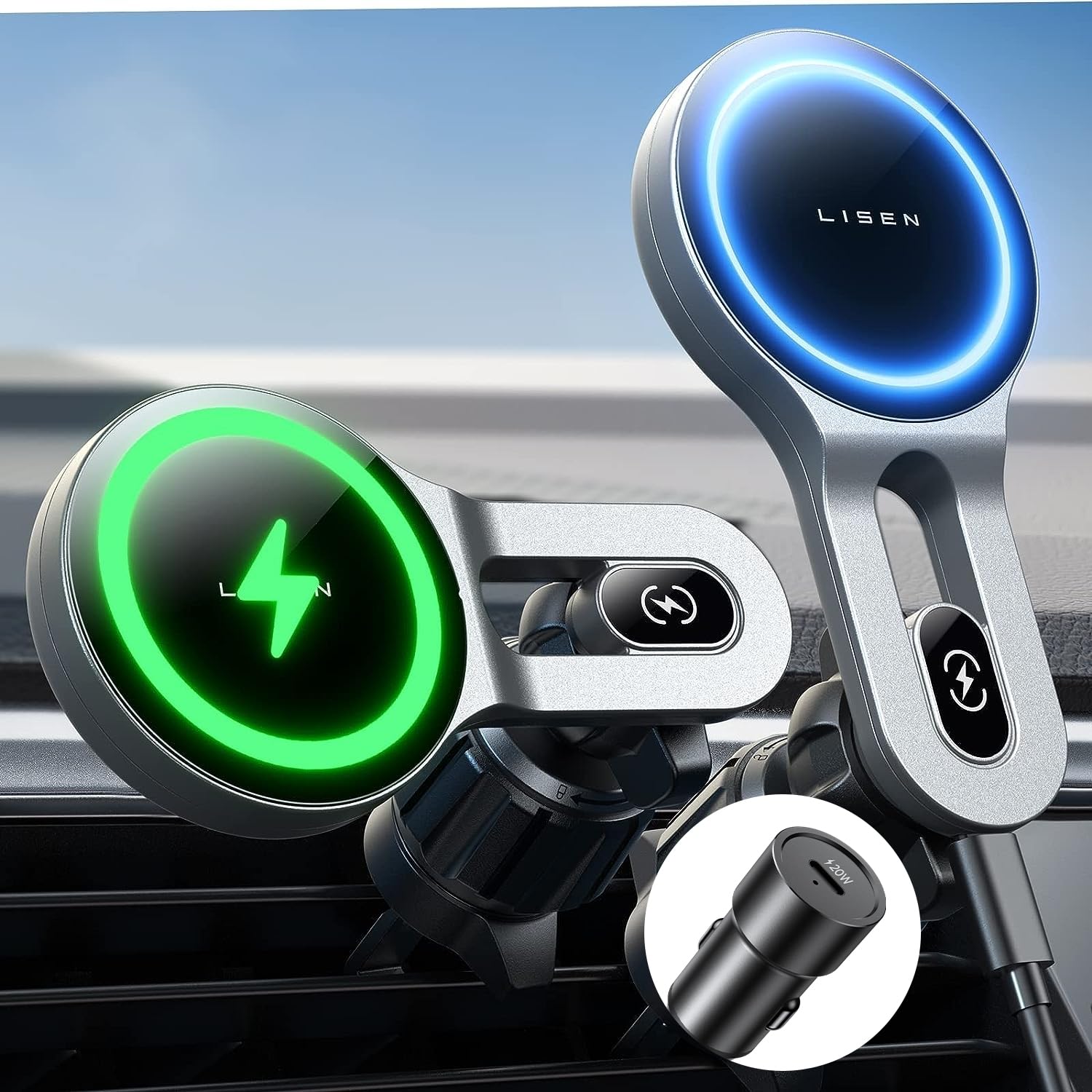 Foto 2 pulgar | Cargador De Coche Lisen Cargador Inalámbrico De 15 W Para Iphone - Venta Internacional.