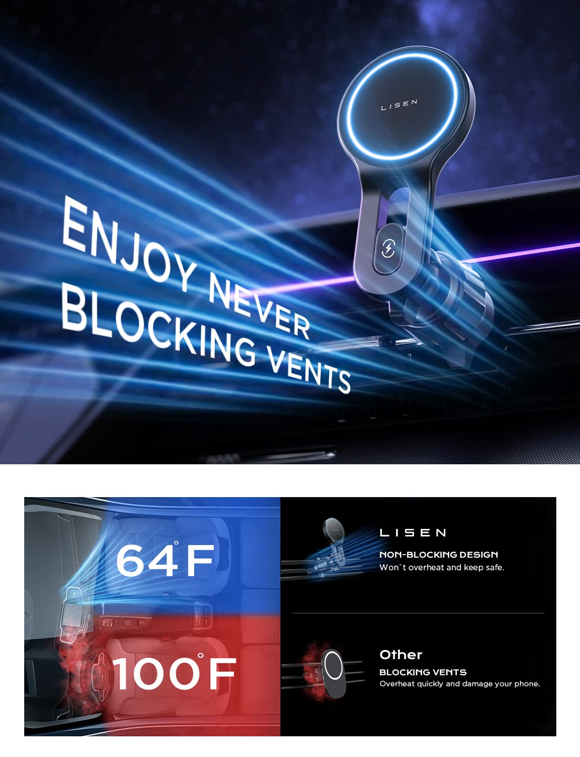 Foto 5 | Cargador De Coche Lisen Cargador Inalámbrico De 15 W Para Iphone - Venta Internacional.