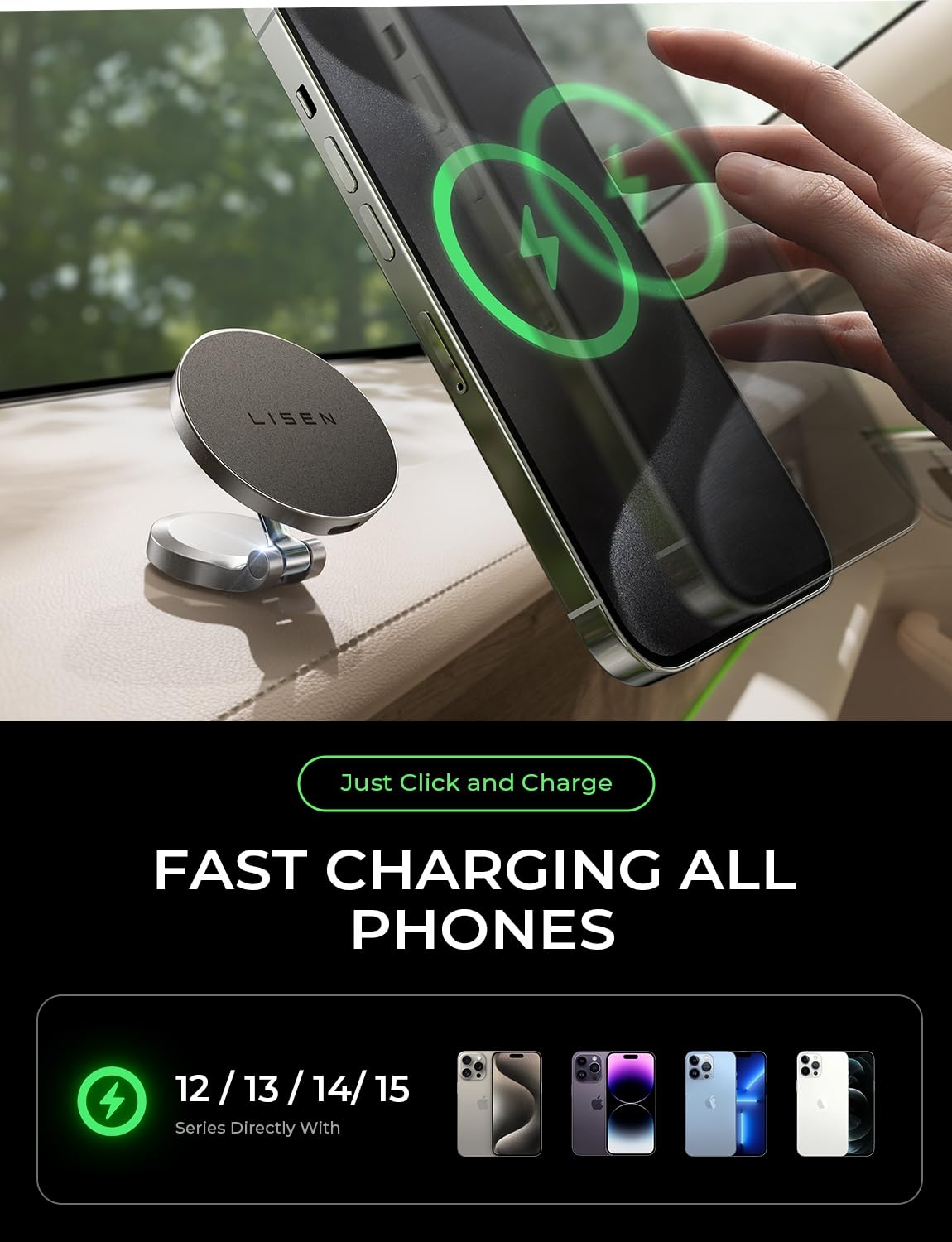 Foto 6 pulgar | Cargador De Coche Lisen Magsafe 15w Inalámbrico Para Iphone - Venta Internacional.