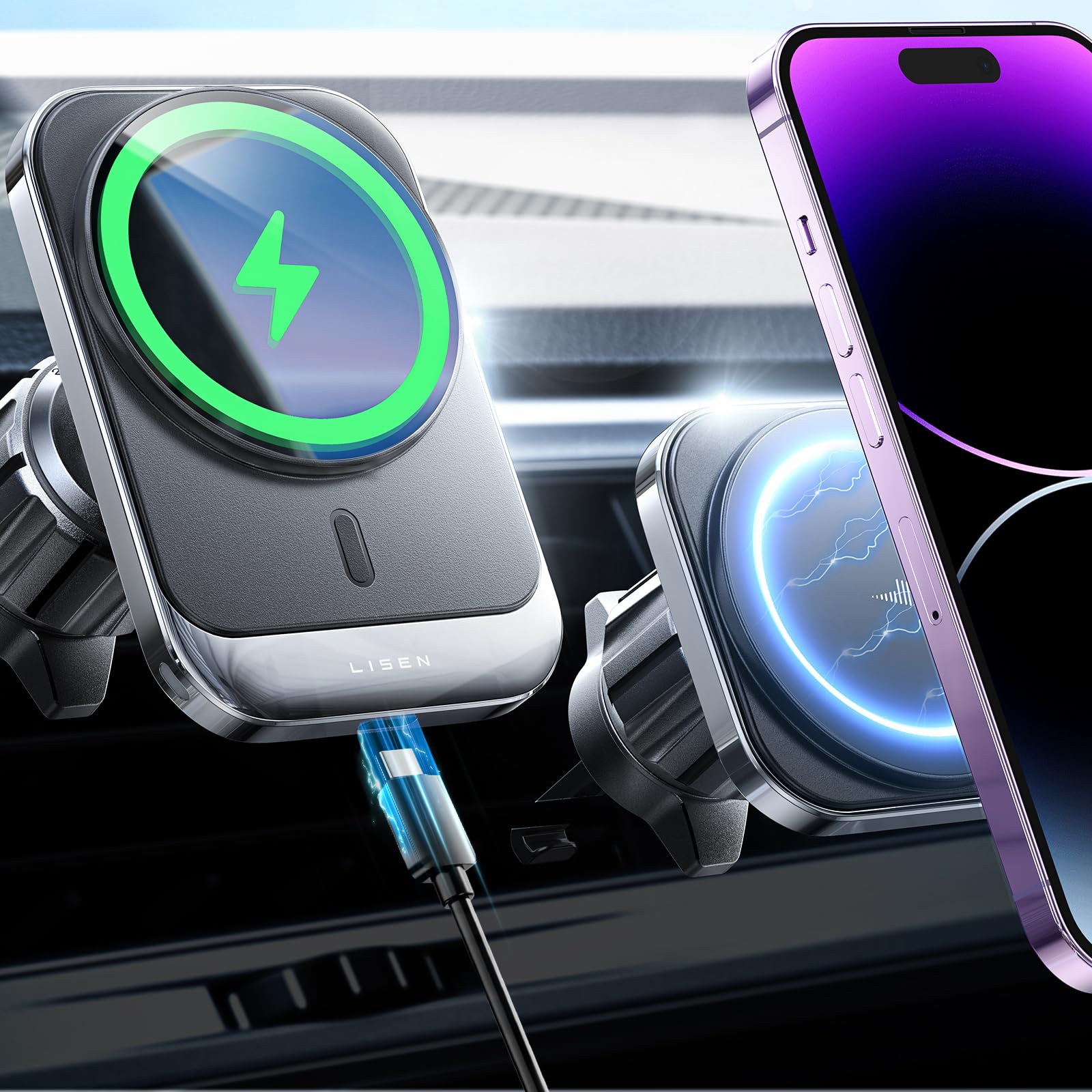 Cargador De Coche Lisen Para Iphone 15 Inalámbrico Magsafe De 15 W - Venta Internacional. $622