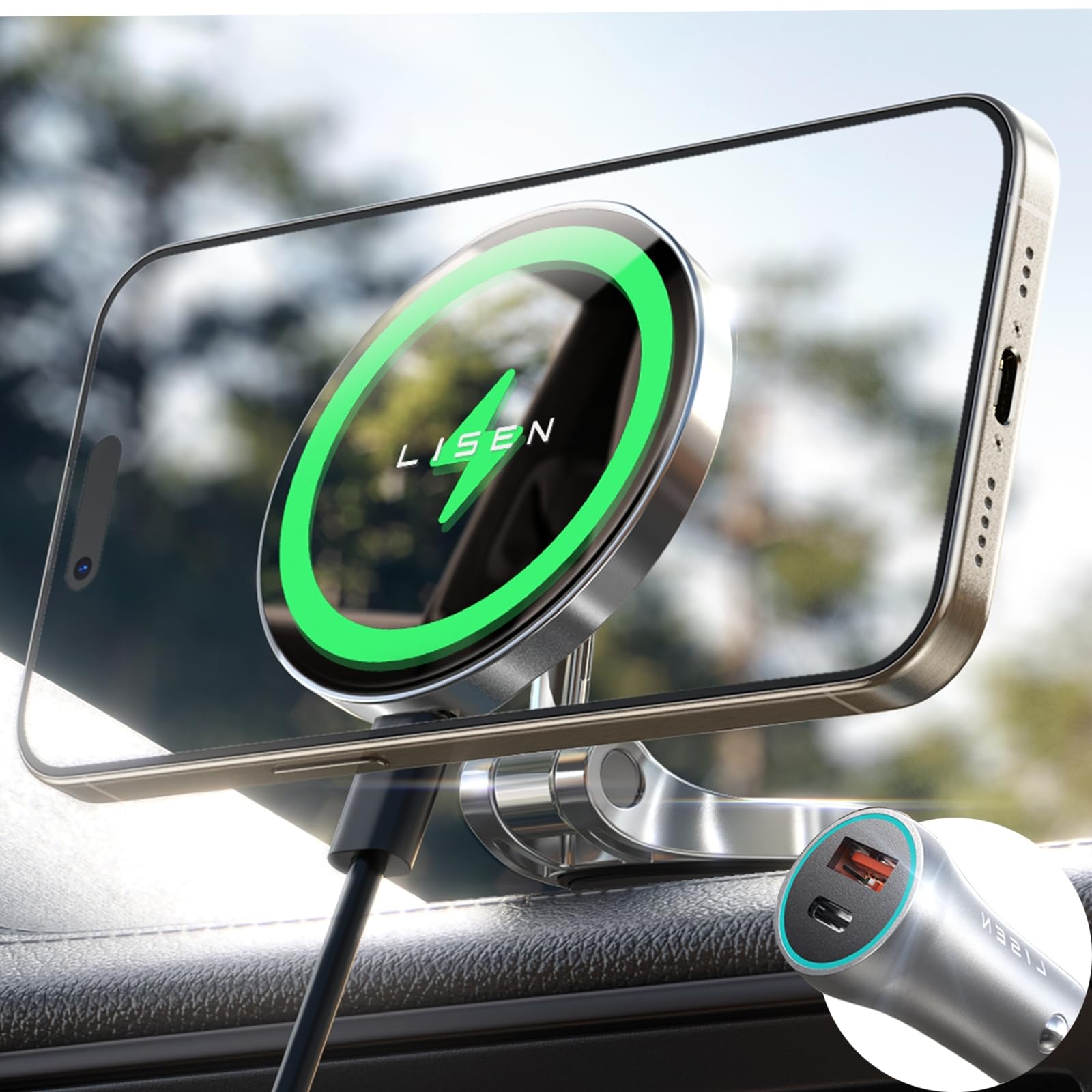 Kit De Cargador De Coche Magsafe Lisen Ajustable De 15 W Para Iphone - Venta Internacional. $1,384