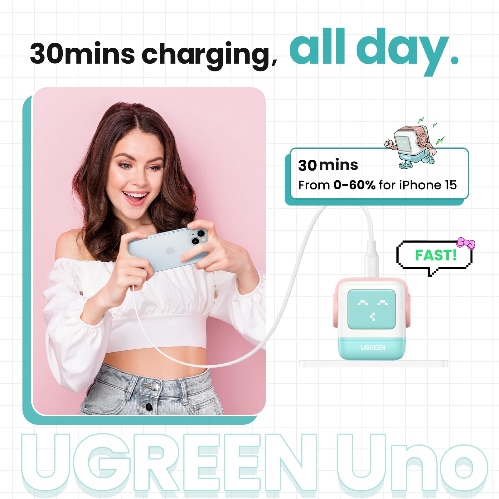 Foto 4 pulgar | Cargador Ugreen Uno Usb C Robot Gan De 30 W Para Iphone Galaxy Pixel - Venta Internacional.