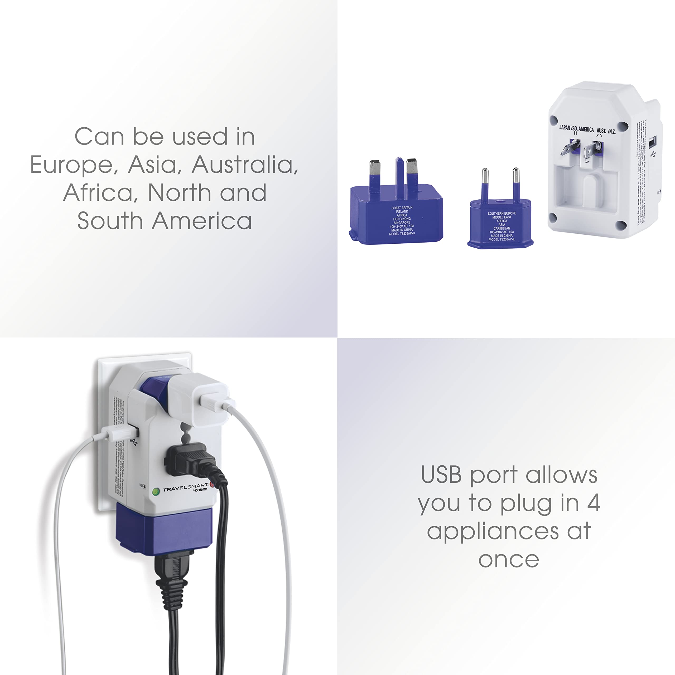 Foto 4 | Adaptador De Viaje Universal Conair Con Usb, Protección Contra Sobretensiones - Venta Internacional.