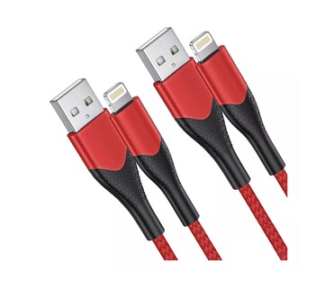 Foto 1 | Cables De Datos Carga Rápida Para Iphone Rojo 2m 2 Piezas