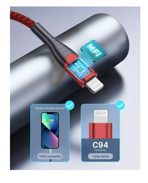 Foto 4 pulgar | Cables De Datos Carga Rápida Para Iphone Rojo 2m 2 Piezas