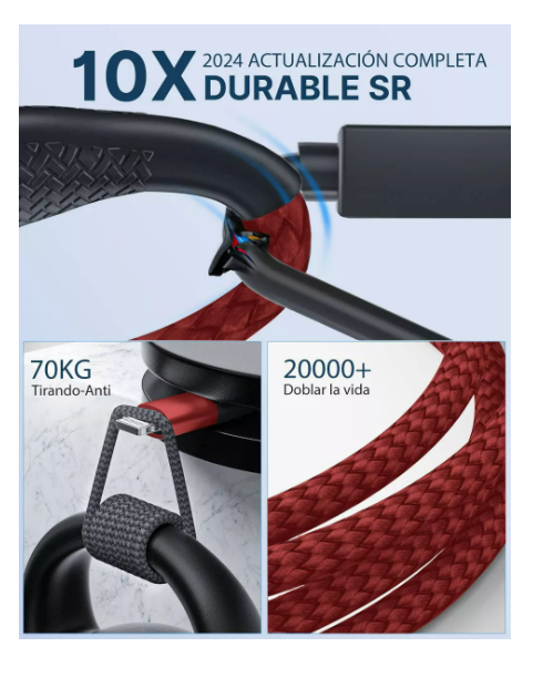 Foto 5 pulgar | Cables De Datos Carga Rápida Para Iphone Rojo 2m 2 Piezas
