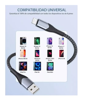 Foto 4 | Cable De Datos Para Iphone Lightning Carga Rapida 3m Negro