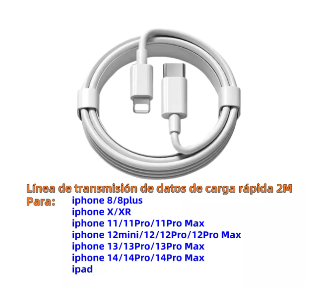 Foto 4 pulgar | 2m Cable Para Ipad Iphone 12 13 14 De Carga Rápida Conjunto