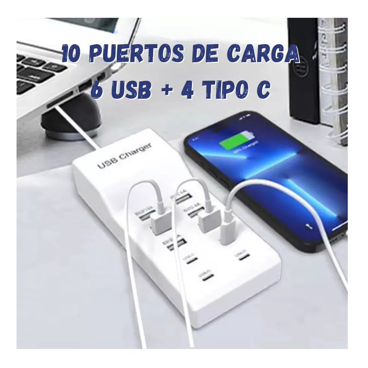 Foto 3 pulgar | Cargador De Pared Multiple Multi Contacto Usb Tipo C Celular Eo Safe Imports  Esi-15738 Blanco