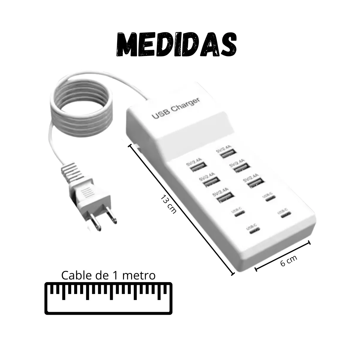 Foto 4 pulgar | Cargador De Pared Multiple Multi Contacto Usb Tipo C Celular Eo Safe Imports  Esi-15738 Blanco