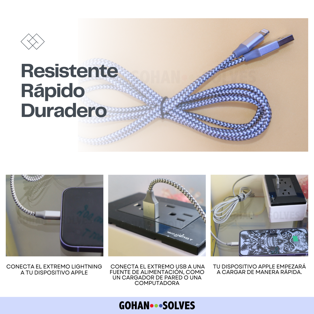 Foto 6 pulgar | Pack De 3 Cables Cargador 3m Reforzados Para Iphone - Usb A Lightning, Alta Resistencia Y Durabilidad,compatibles Co