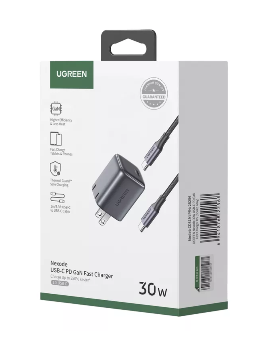 Foto 4 | Cargador Ugreen Nexode Usb C 30w Gan Con Cable Usb-c 1m Gris