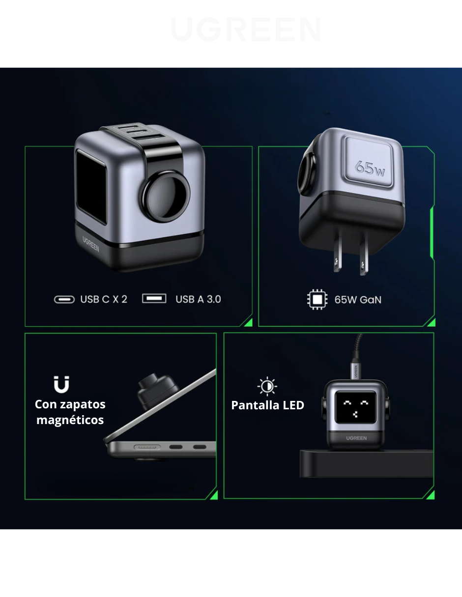 Foto 5 pulgar | Cargador Ugreen Nexode 65w Tipo C Carga Rápida Ganrobot