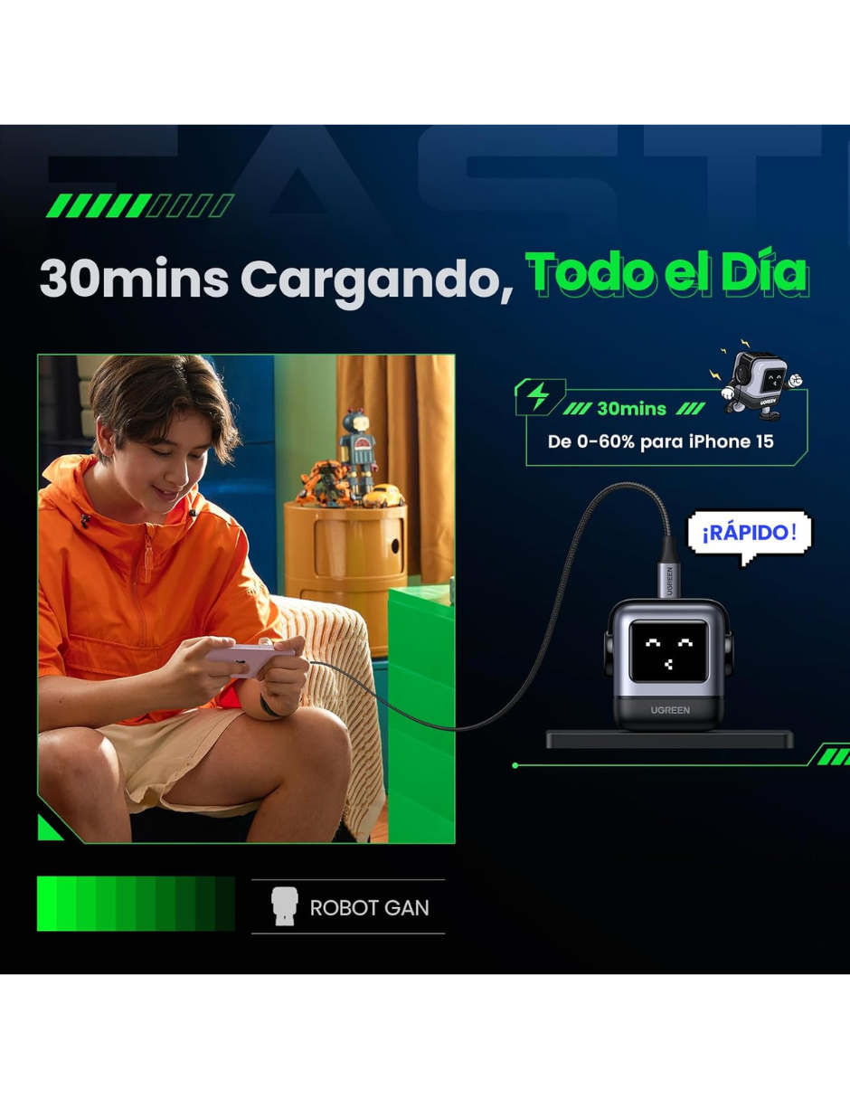 Foto 8 pulgar | Cargador Ugreen Nexode 65w Tipo C Carga Rápida Ganrobot